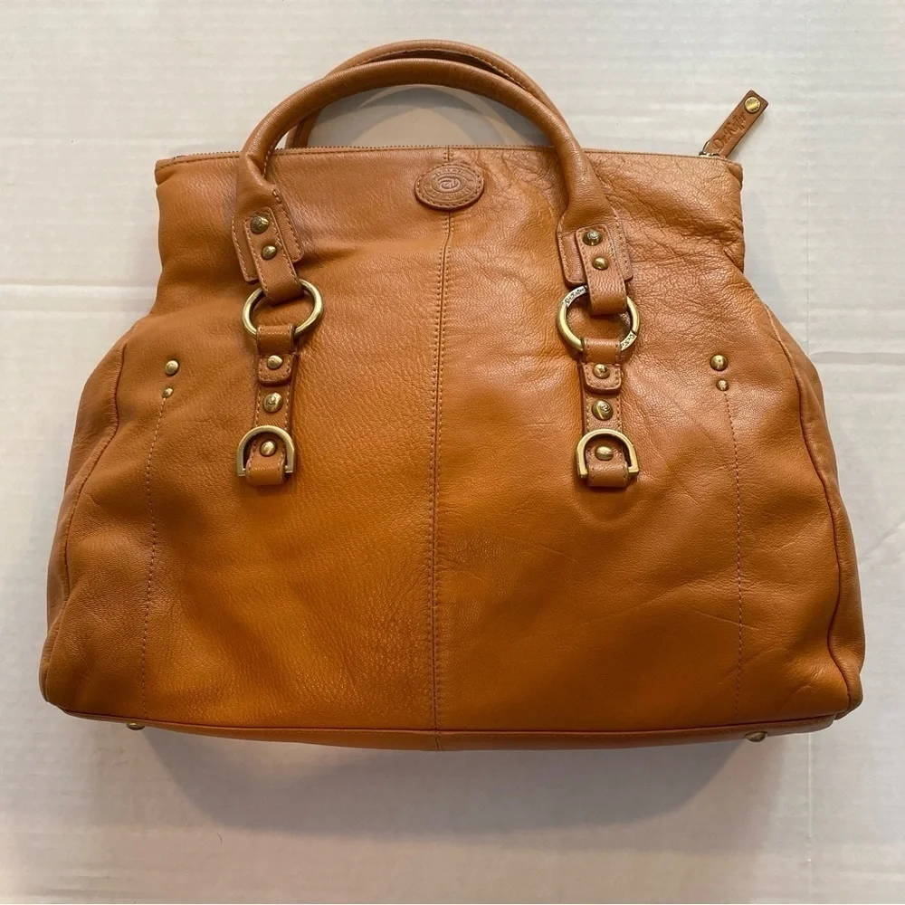 Dr. Koffer Tan Leather Satchel Structured Design Double Handles w/ Coin Purse